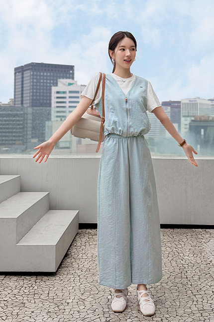 콘헬 배색티셔츠+절개와이드팬츠SET