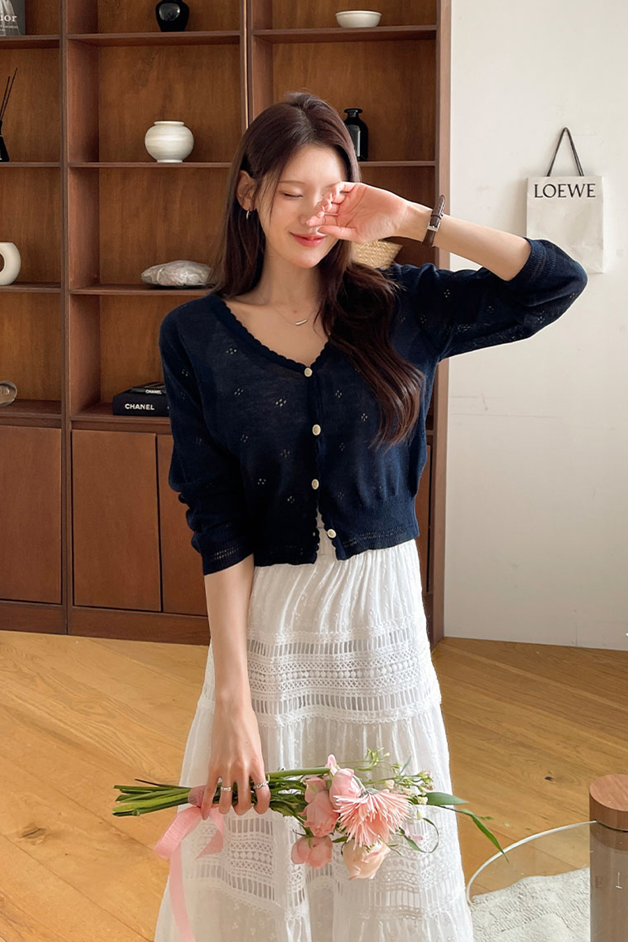 필뷰린넨 펀칭가디건