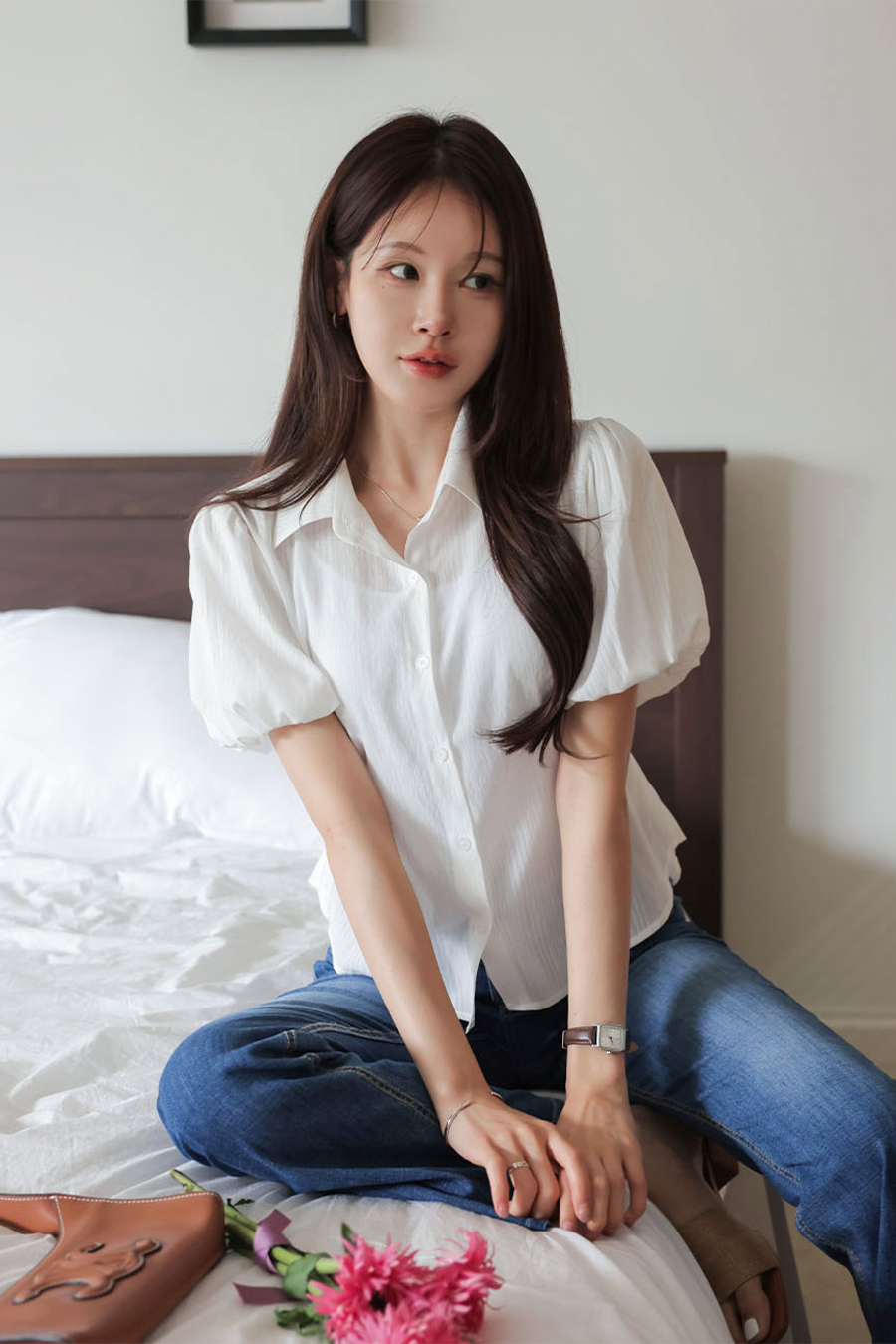 린네퍼프 백리본블라우스