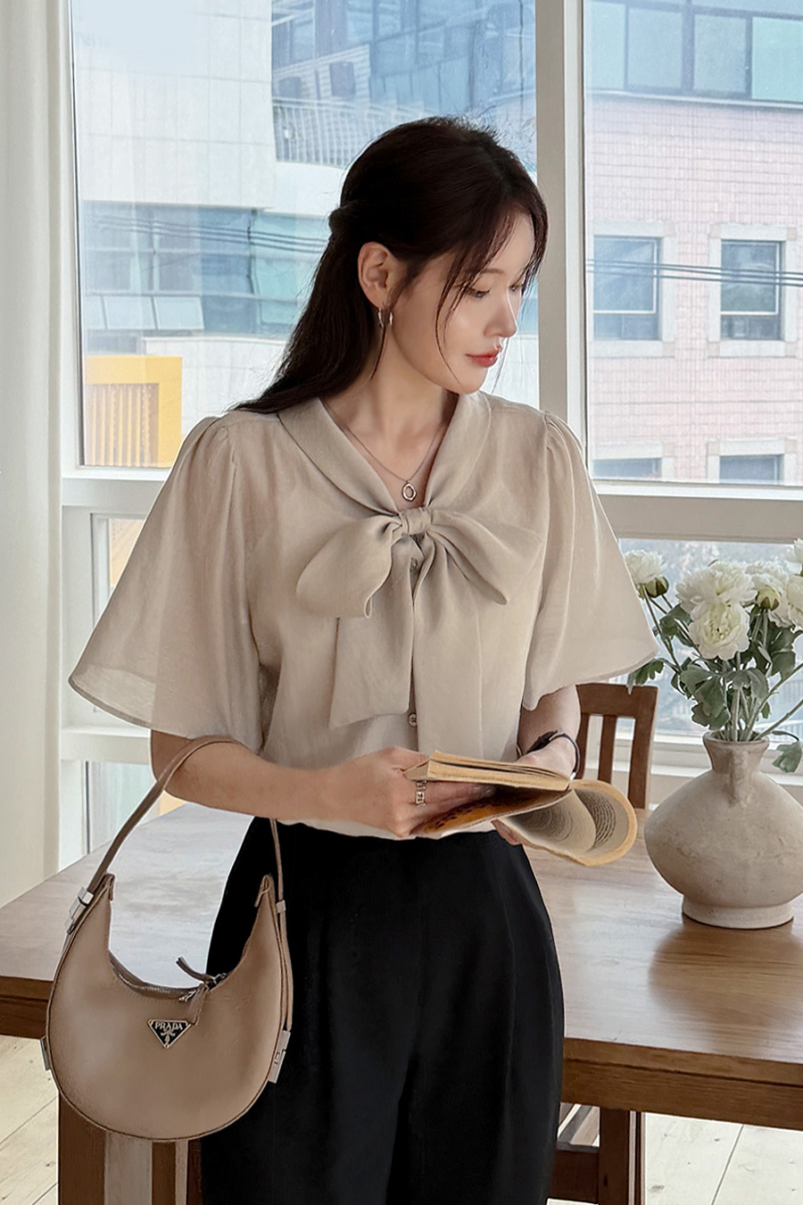 젤르딘 리본블라우스