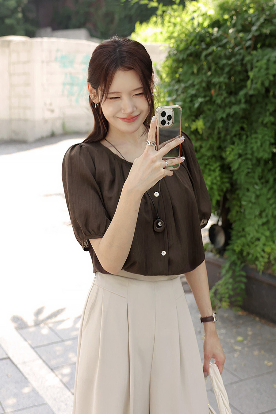 롬디즌 핀턱블라우스+목걸이SET