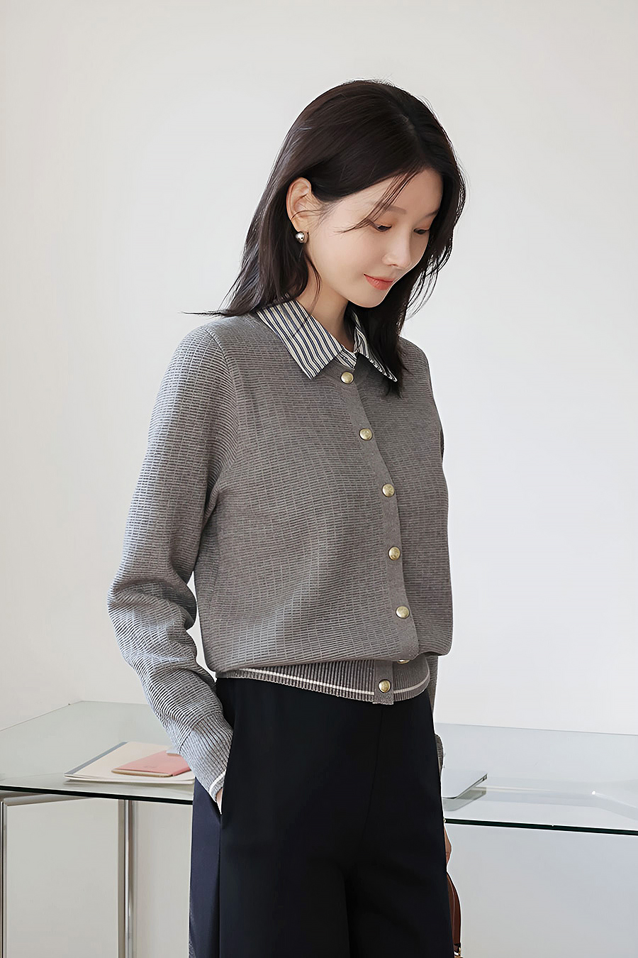 샘비스코스 카라배색가디건