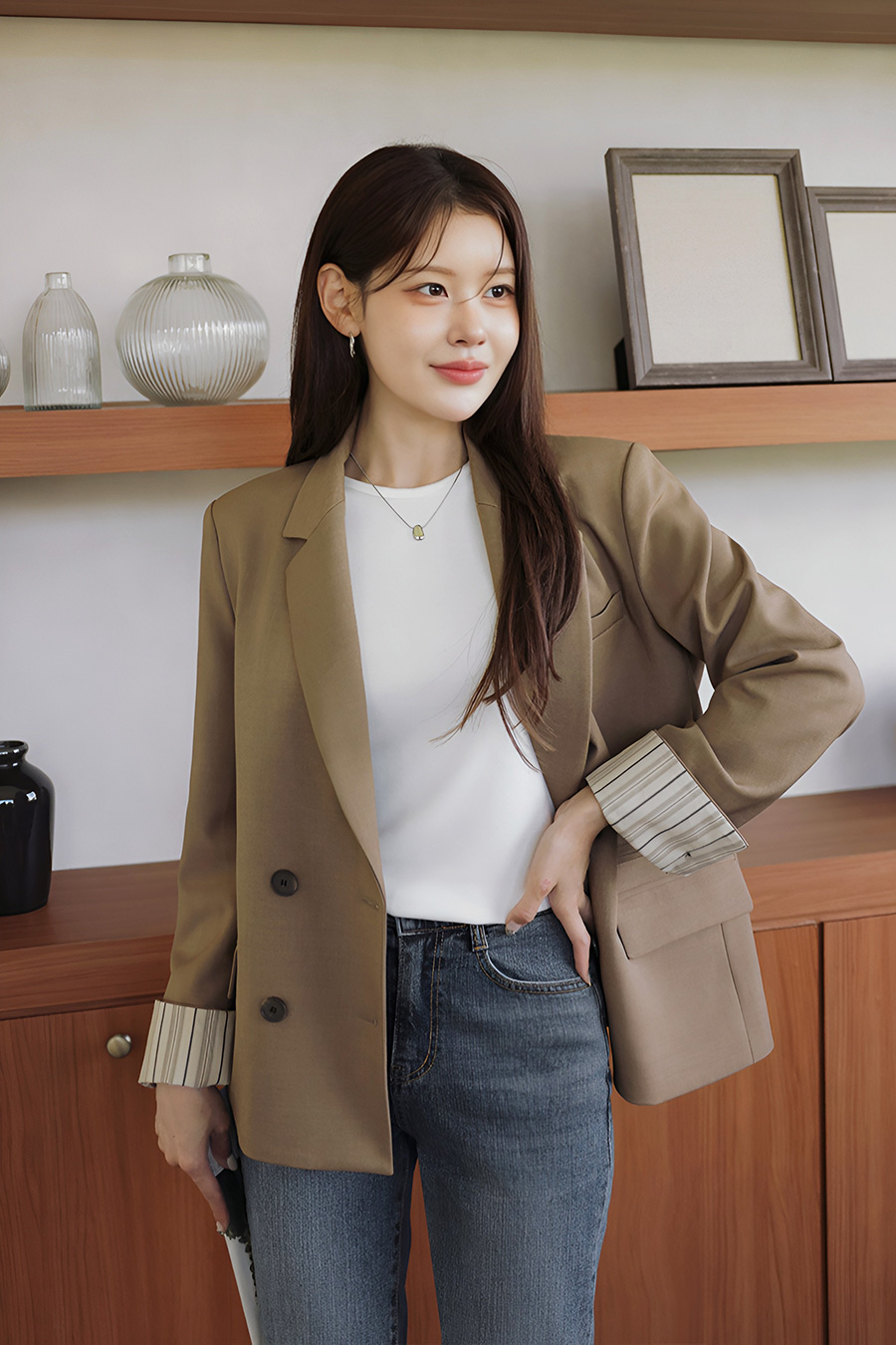 림번배색 턴업자켓