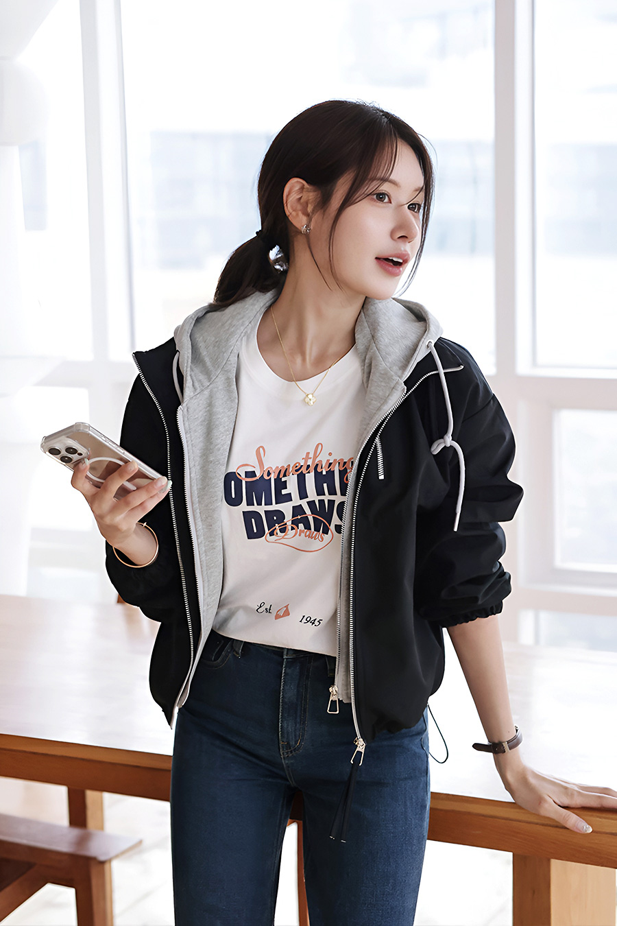 엘른스트링 후드레이어드점퍼