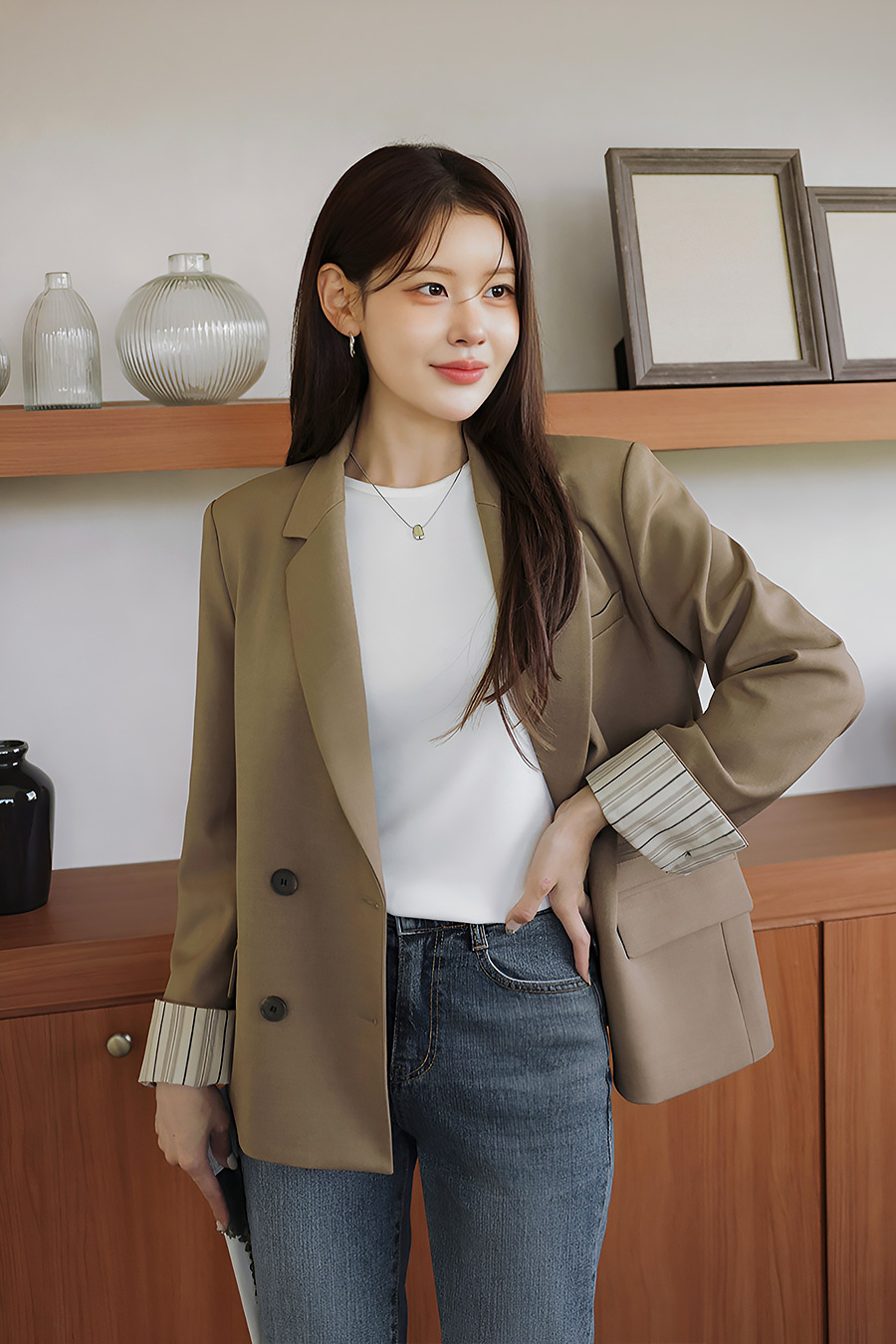 림번배색 턴업자켓