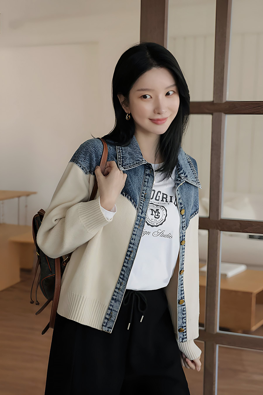 재딧데님 배색니트자켓