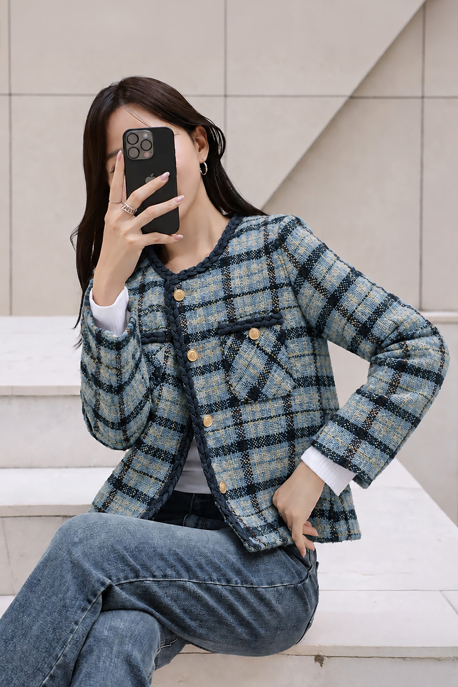 나틸배색 트위드자켓
