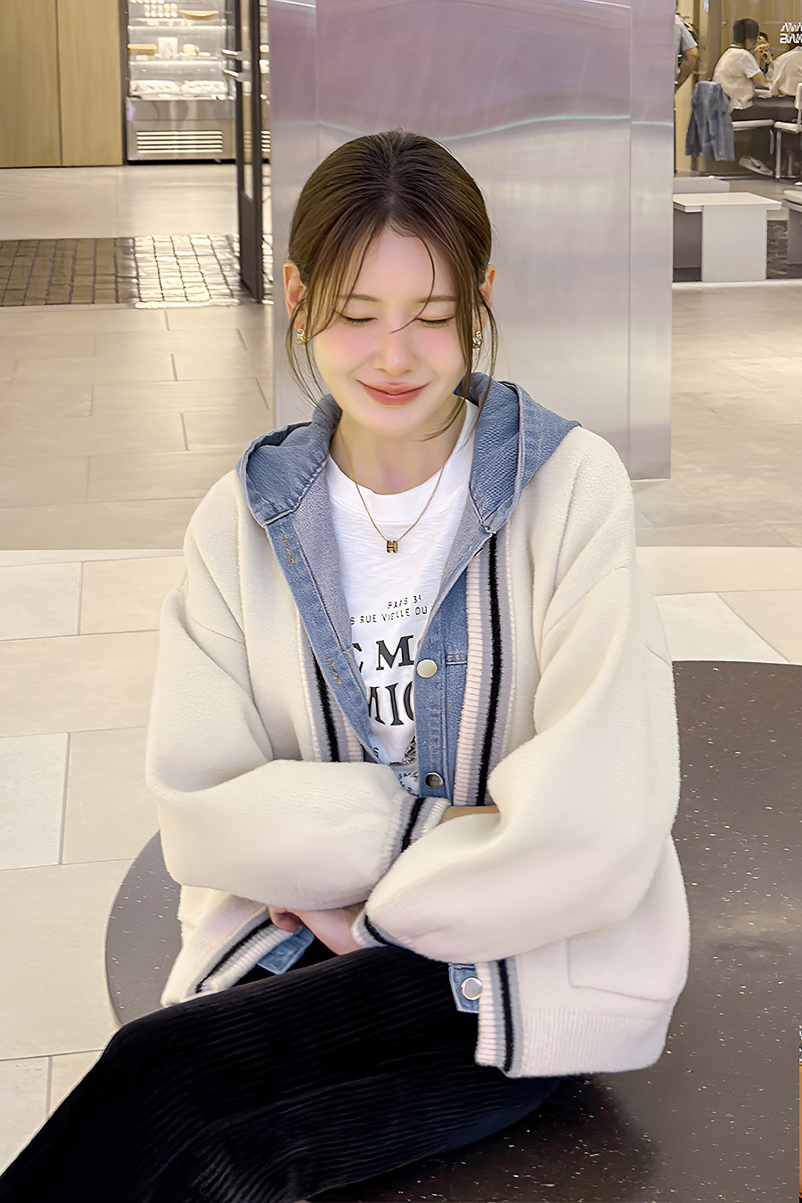 럼플후드 배색밍크점퍼