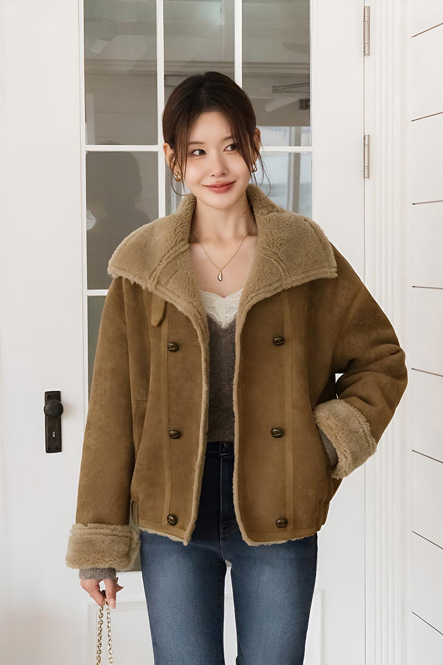 딜폰하이넥 덤블무스탕자켓